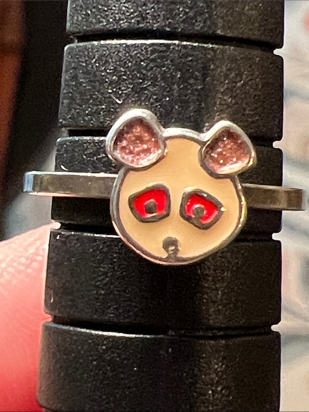 Vintage Sterling Silver Enamel Panda Bear Midi Ring Child’s Ring Size 2.75